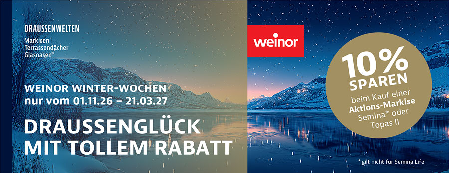 Ankündigung der weinor Winter-Wochen ab 1.11.2026 bis 21.03.2027